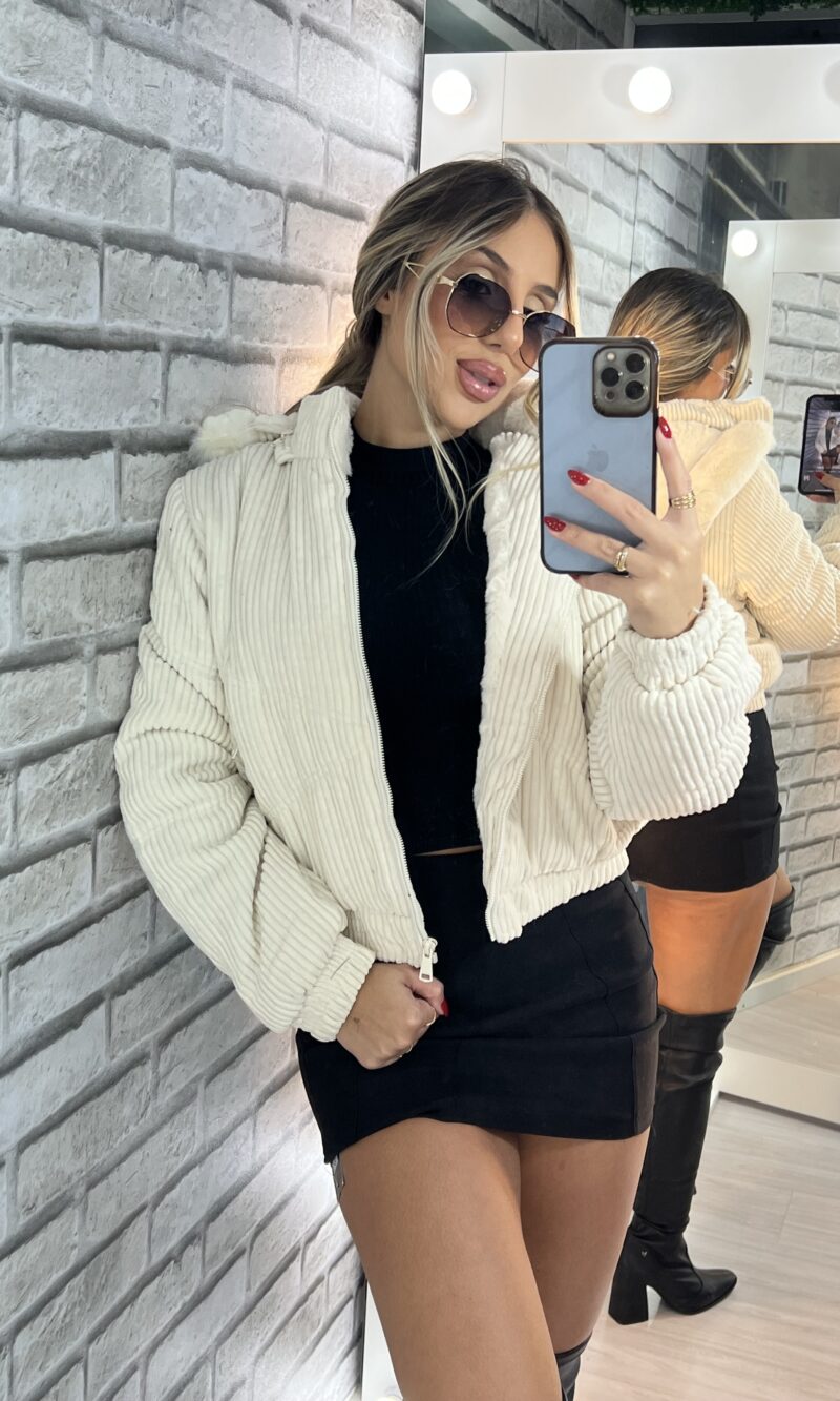 jaqueta puffer cotelê jaque off white