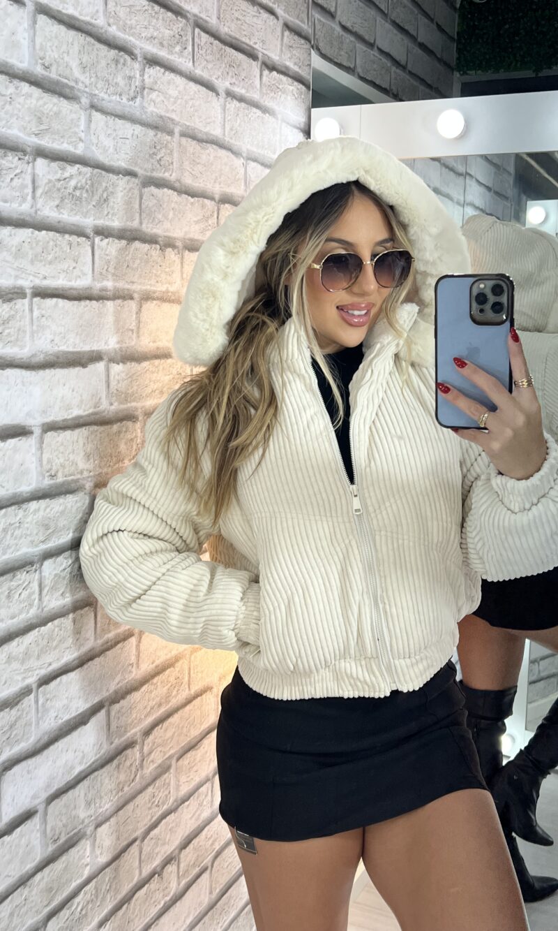 jaqueta puffer cotelê jaque off white