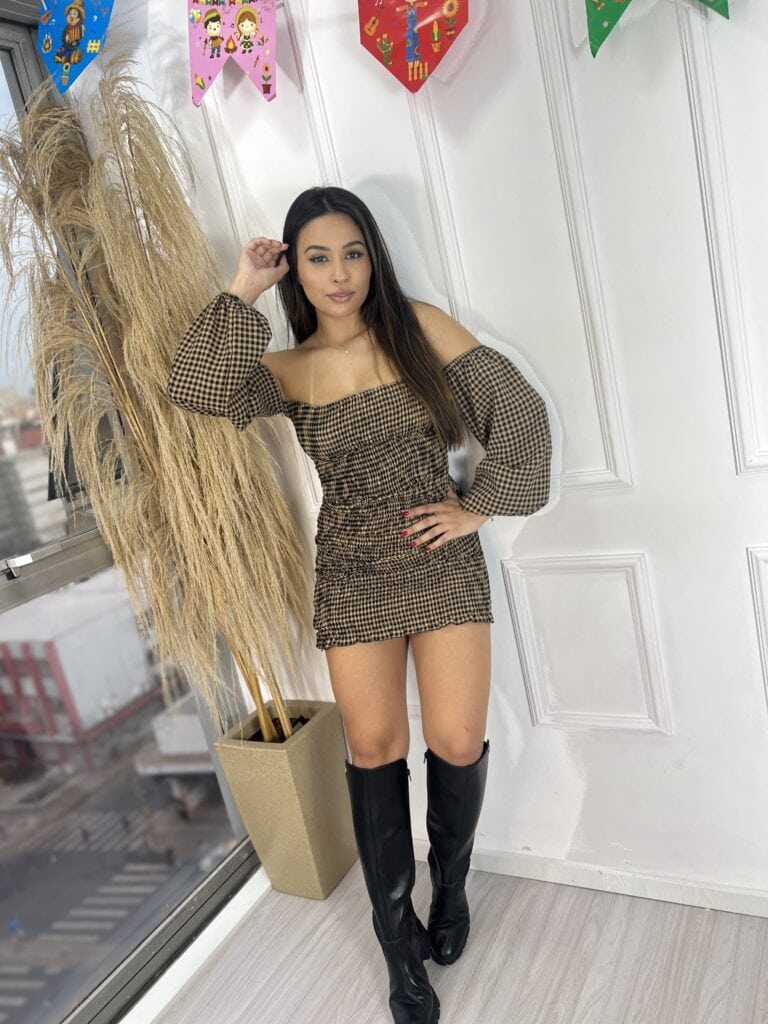 vestido tônia xadrez bege vestido tônia xadrez bege