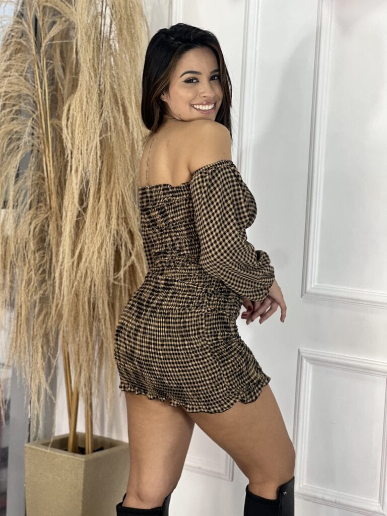 vestido tônia xadrez bege vestido tônia xadrez bege