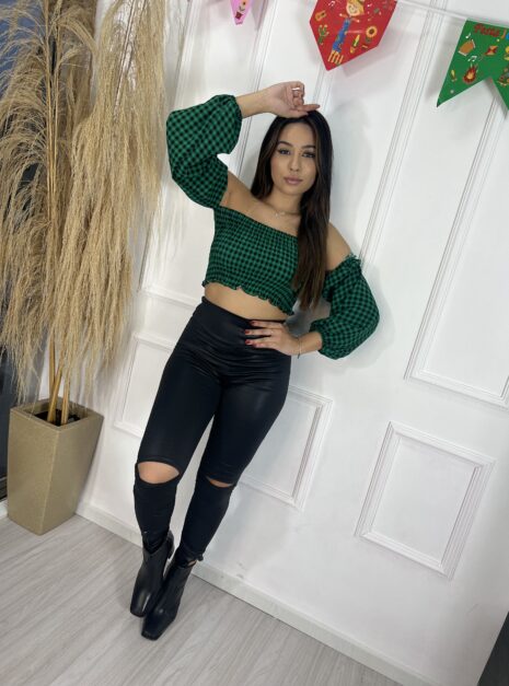 cropped manga longa xadrez mirna vermelho