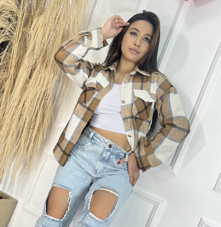 camisa flanelada longa xadrez emily caramelo