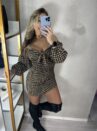 vestido nó cata xadrez bege