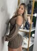 vestido nó cata xadrez bege