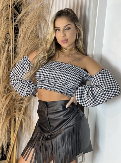 cropped manga longa xadrez mirna vermelho
