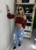 cropped manga longa xadrez mirna vermelho