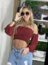 cropped manga longa xadrez mirna vermelho