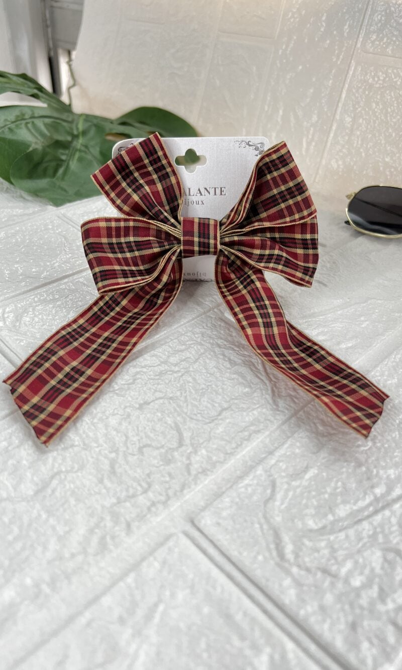 laço de cabelo xadrez vermelho