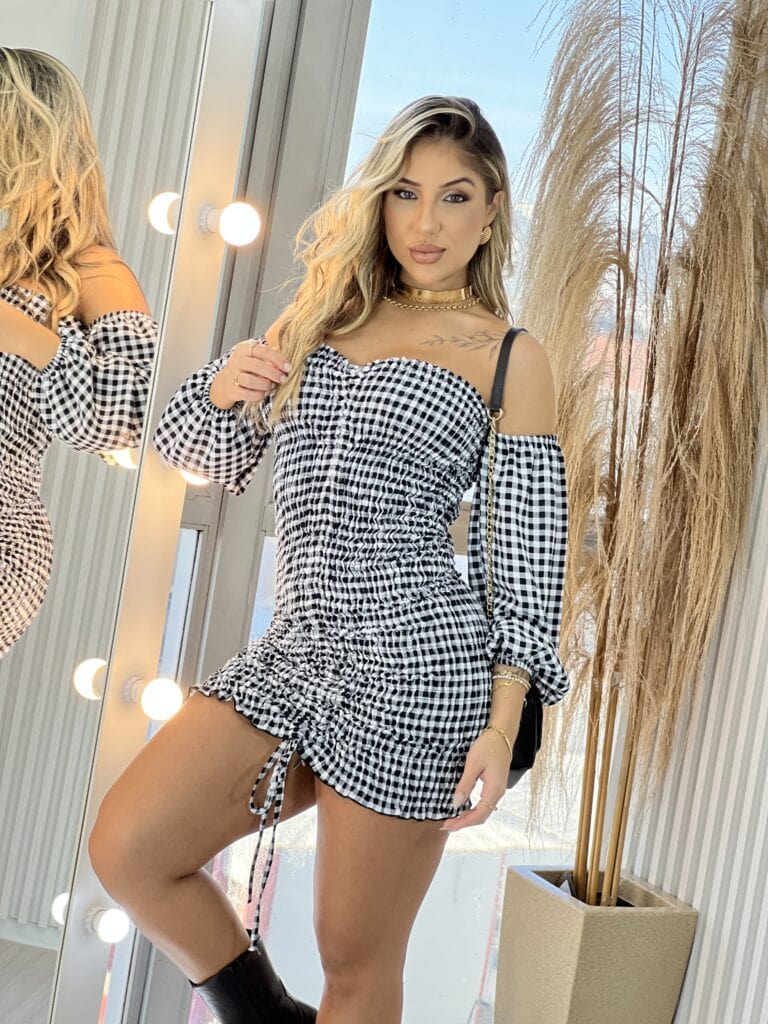 vestido telma xadrez preto