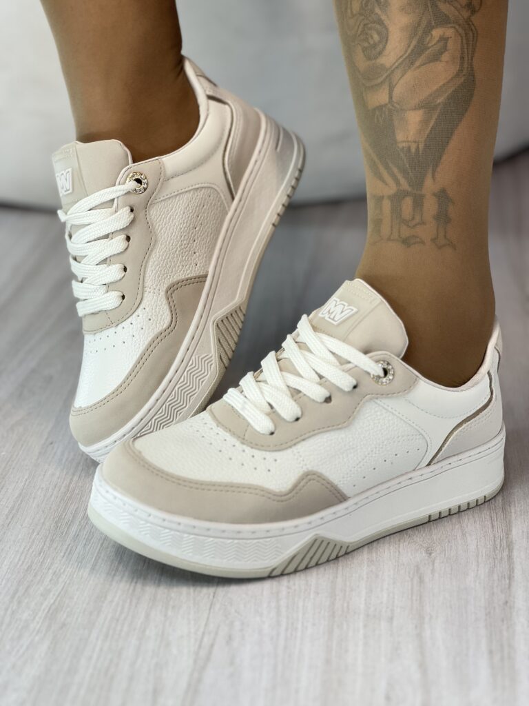 tênis casual bege/dourado/off via marte 053 005 06 tênis casual bege/dourado/off via marte 053 005 06