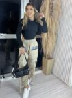 calça parachute zíper bege