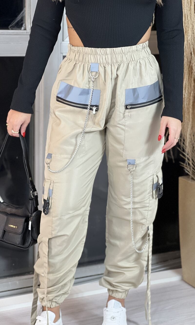 calça parachute zíper bege calça parachute zíper bege