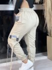 calça parachute zíper bege