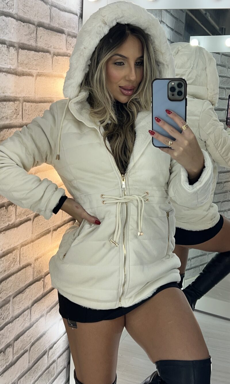 parka reversível suede e teddy joana off white