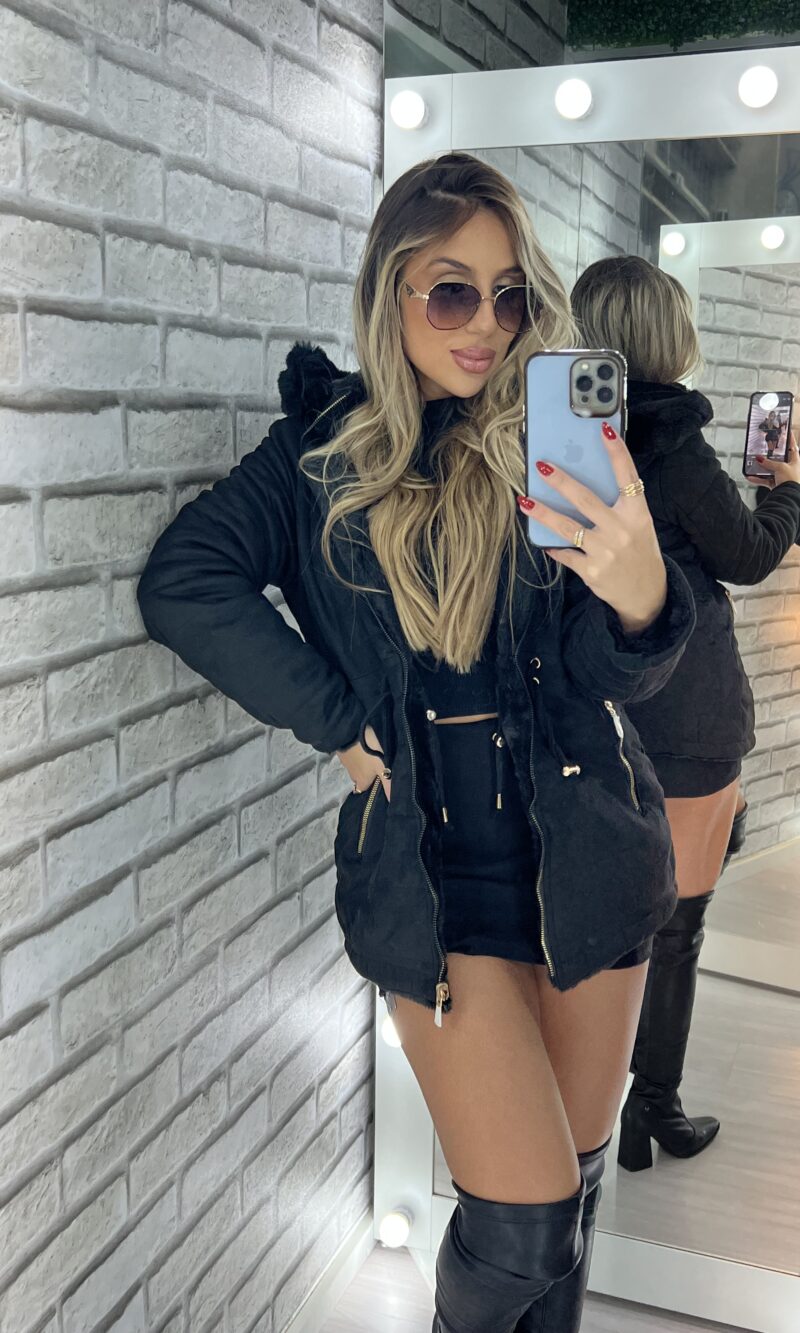 parka reversível suede e teddy joana preto