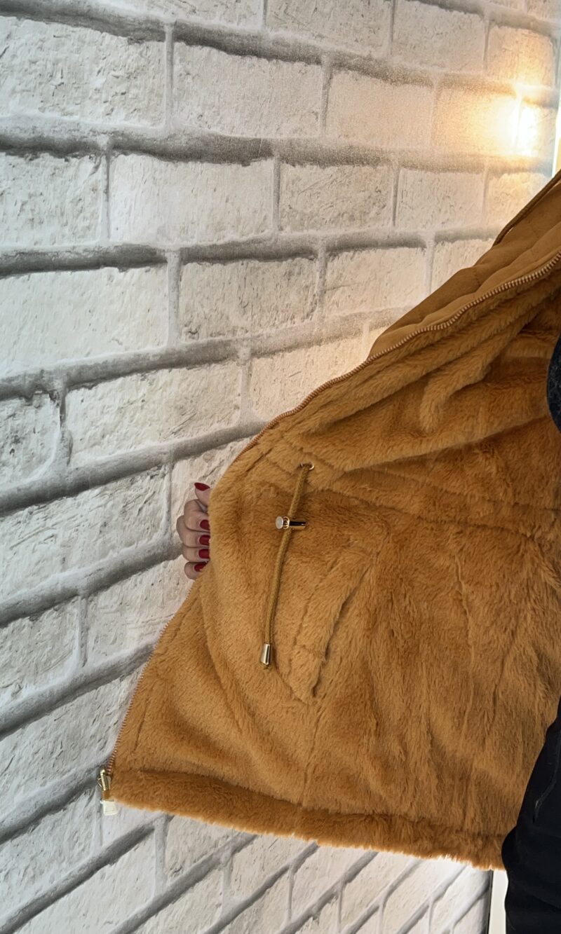 parka reversível suede e teddy joana caramelo