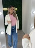 calça jeans wide leg strass