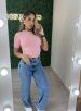 calça jeans wide leg strass