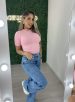 calça jeans wide leg strass