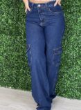 calça jeans wide leg cargo