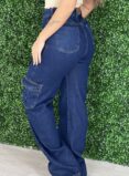 calça jeans wide leg cargo