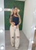 calça jeans wide leg nude