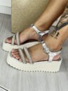 sandália anabela strass prata/off ramarim 24 45205