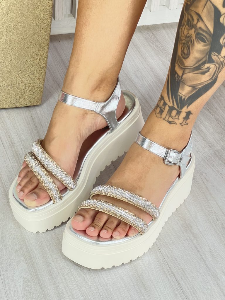sandália anabela strass prata/off ramarim 24 45205