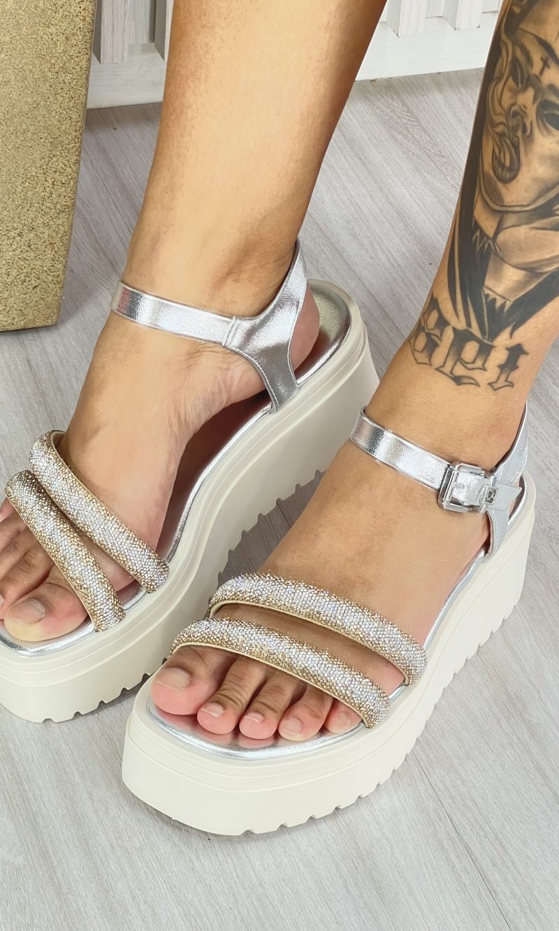 sandália anabela strass prata/off ramarim 24 45205