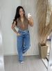 calça jeans wide leg strass