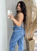 calça jeans wide leg strass