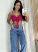 calça jeans wide leg strass