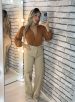 calça jeans wide leg bege