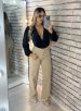 calça jeans wide leg bege