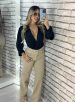 calça jeans wide leg bege