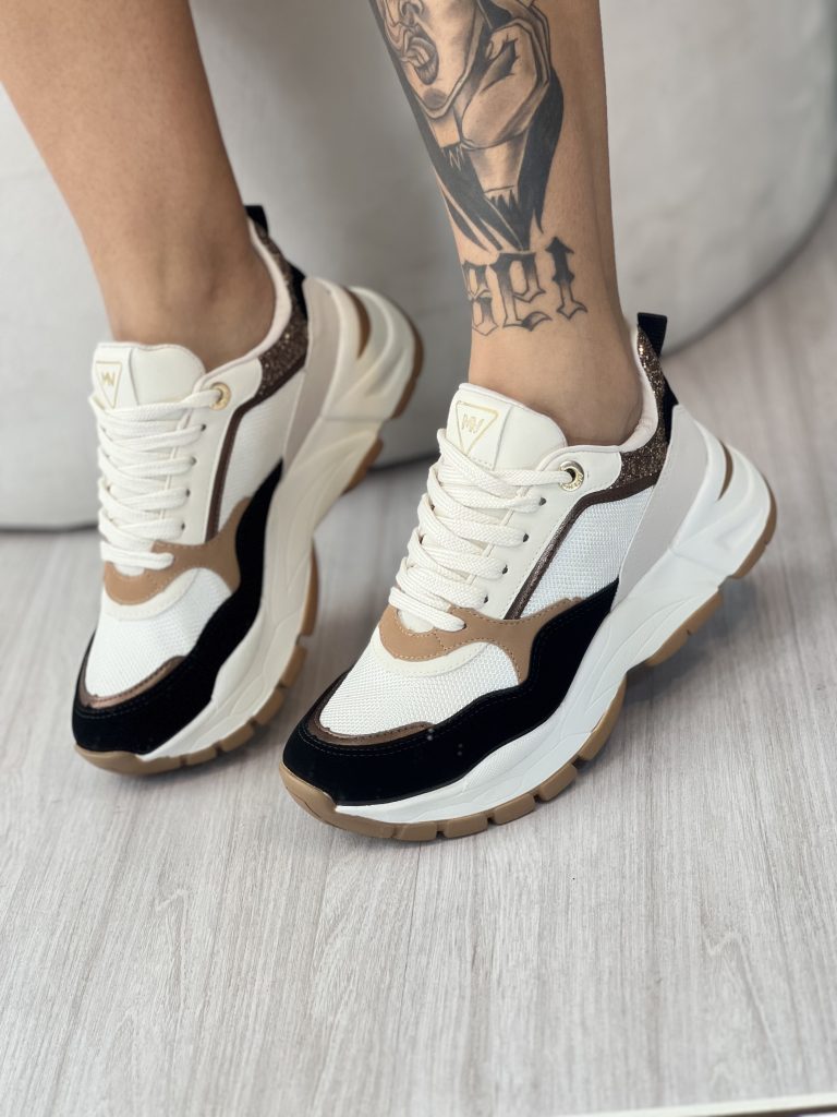 tênis casual jogging bege/marrom/preto via marte 140 008 07