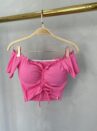 cropped drapeado picô donna chica rosa chiclete