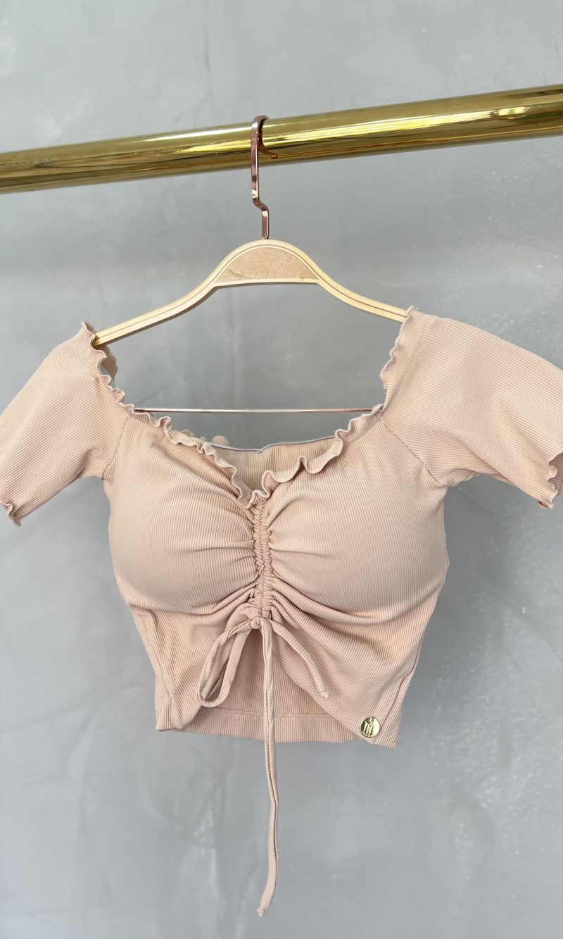 cropped drapeado picô donna chica bege