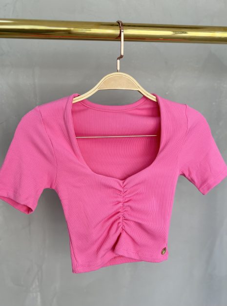 cropped decote drapeado donna chica rosa