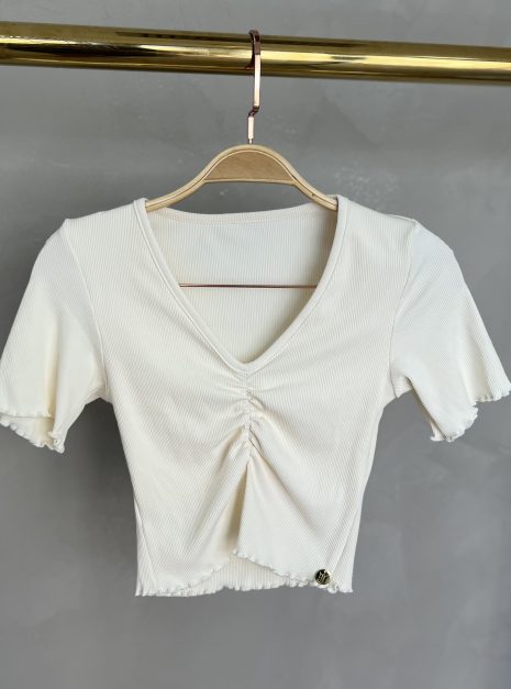 cropped decote drapeado picó donna chica creme