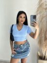 cropped canelado v donna chica azul