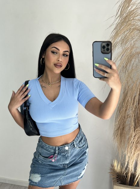 cropped canelado v donna chica azul