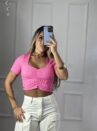 cropped decote drapeado donna chica rosa
