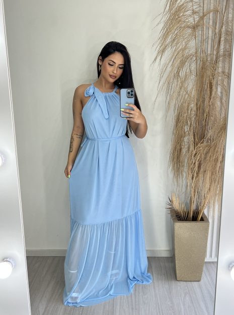 vestido longo iza azul