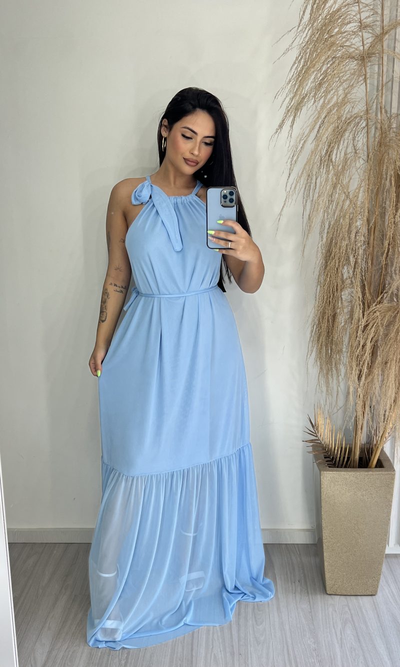 vestido longo iza azul