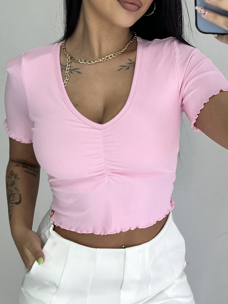 cropped decote drapeado picó donna chica rosa bb cropped decote drapeado picó donna chica rosa bb