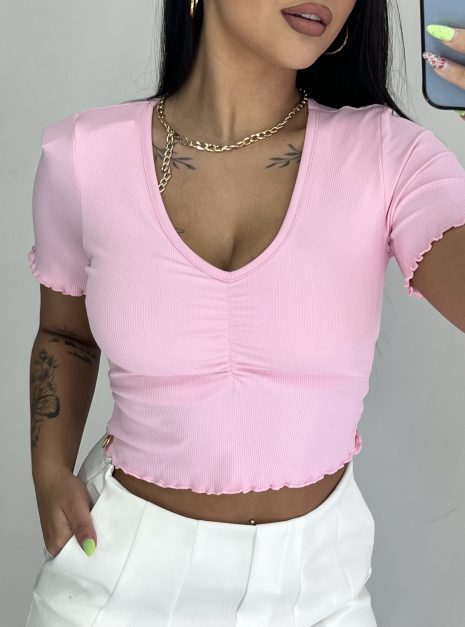 cropped decote drapeado picó donna chica rosa bb