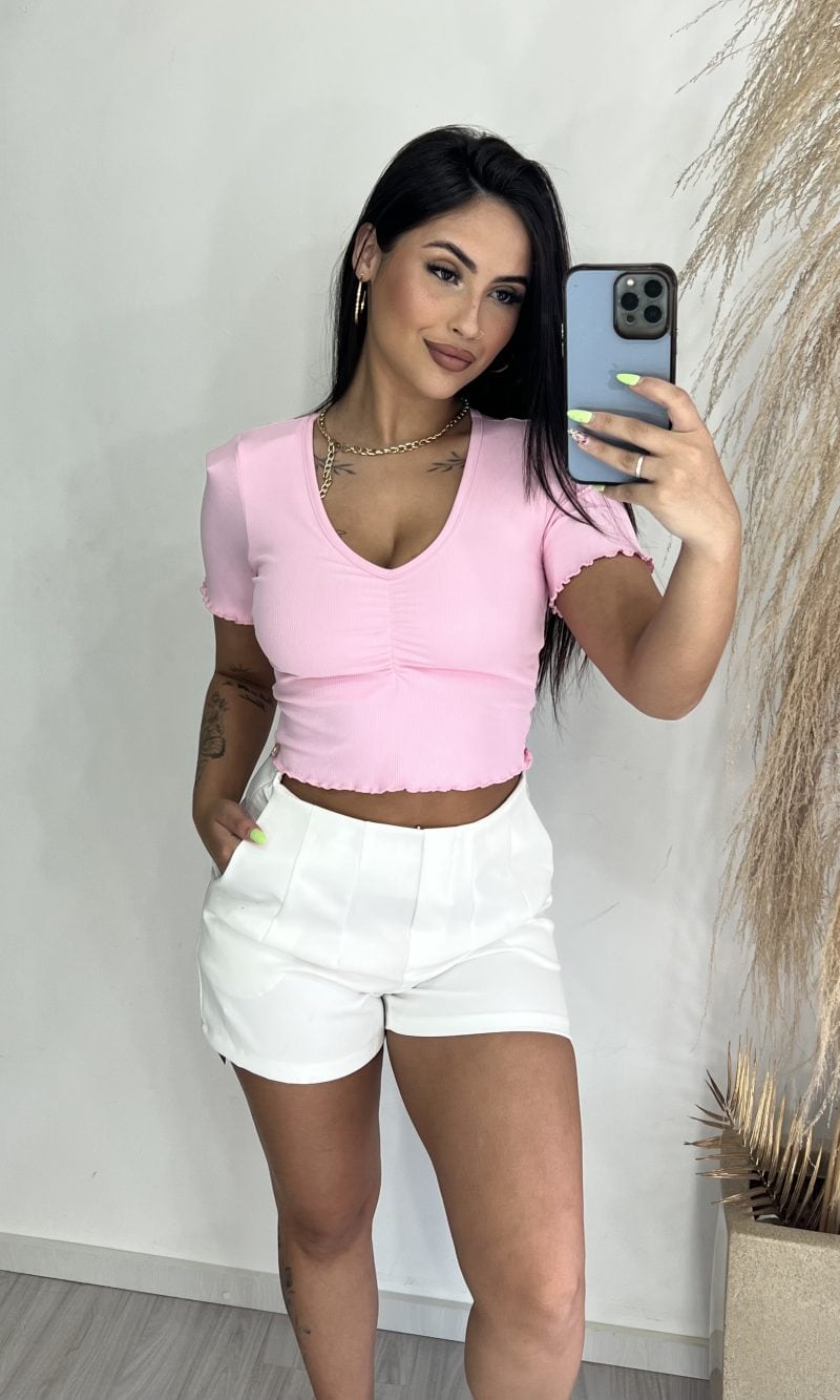 cropped decote drapeado picó donna chica rosa bb cropped decote drapeado picó donna chica rosa bb