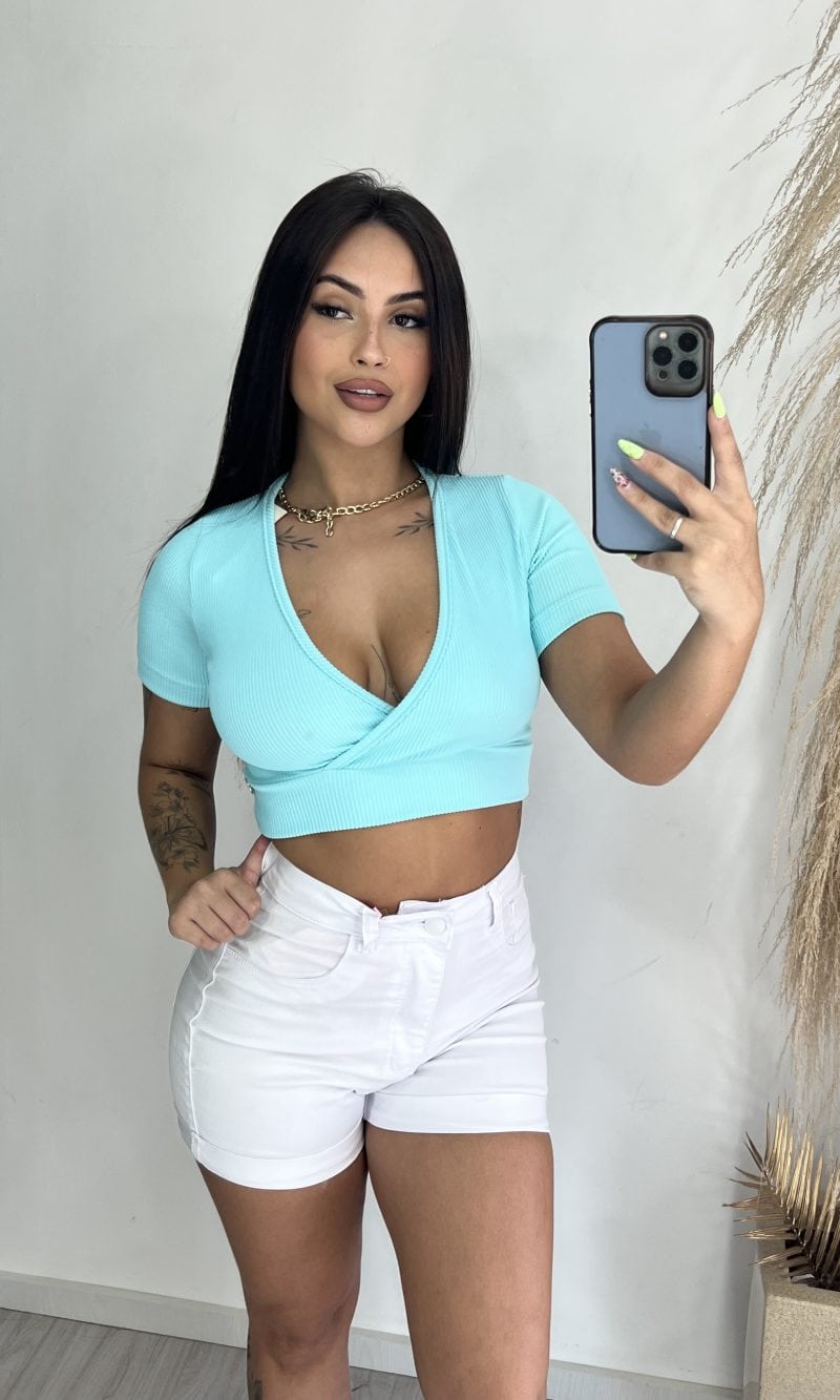 cropped transpassado donna chica verde Água