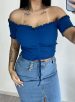 cropped drapeado picô donna chica azul petróleo